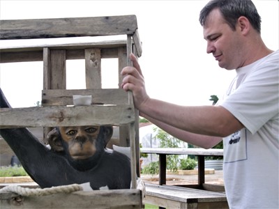 Chris and monkey - 'yet to be let out of his cage'.jpg