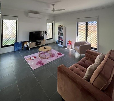 Bright airy lounge in Lifestyle Solutions Supported Independent Living accommodation in Pallara, Qld
